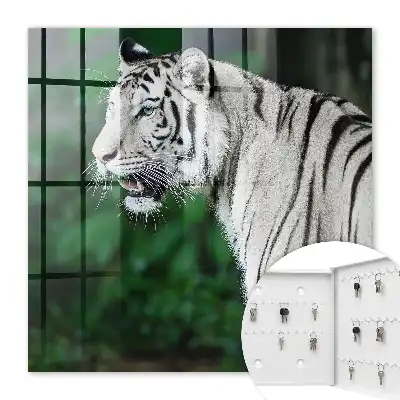 Wall mounted key box White tiger in green surroundings