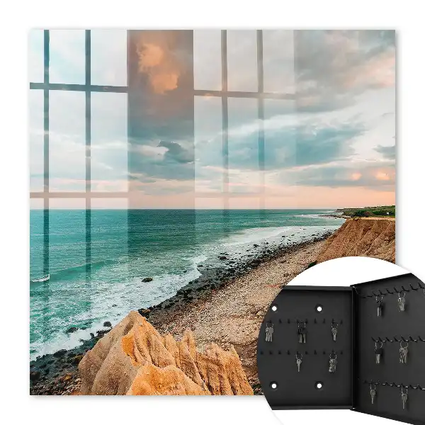 Decorative key box Ocean cliff at sunset