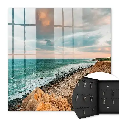 Decorative key box Ocean cliff at sunset