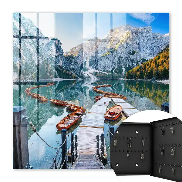 Decorative key box Mountain landscape with wooden boats