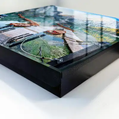 Decorative key box Mountain landscape with wooden boats