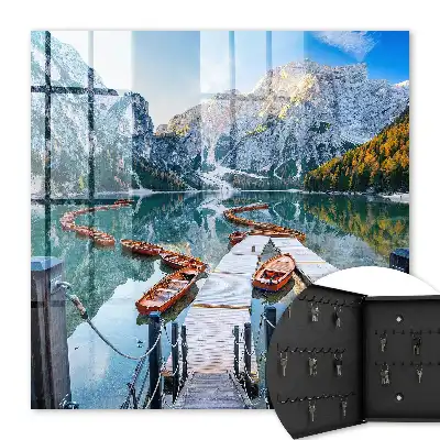 Decorative key box Mountain landscape with wooden boats