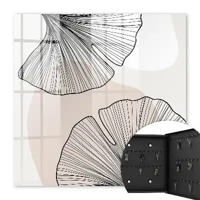 Wall mounted key box Black leaves on a cream background