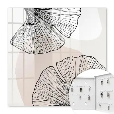 Wall mounted key box Black leaves on a cream background
