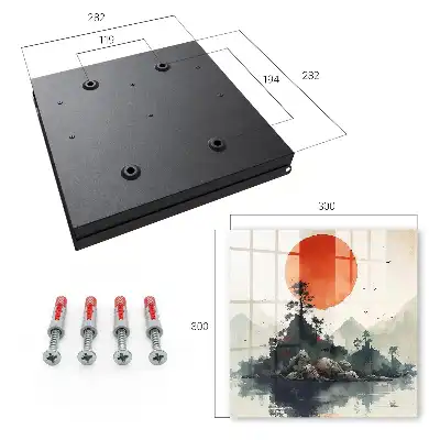 Decorative key box Mountain landscape with a red sun