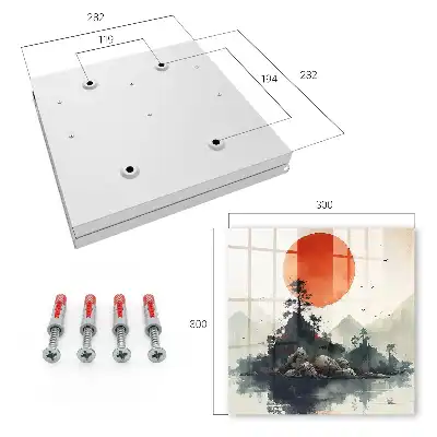 Decorative key box Mountain landscape with a red sun
