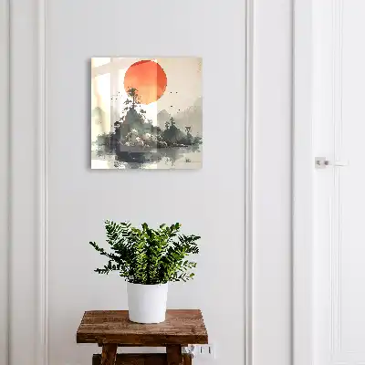 Decorative key box Mountain landscape with a red sun