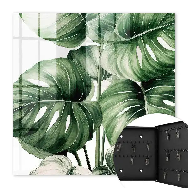 Key box for home Green leaves in white tones