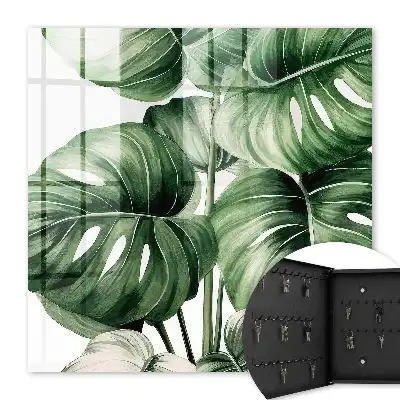 Key box for home Green leaves in white tones