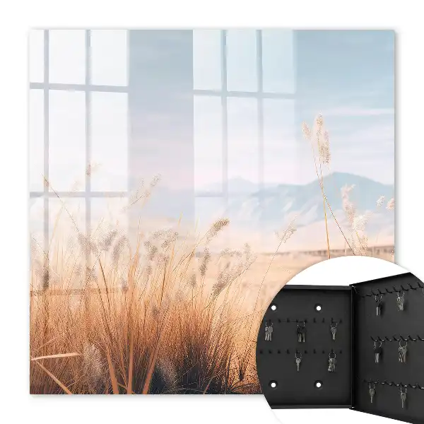 Wall mounted key box Grass landscape in pastel colors