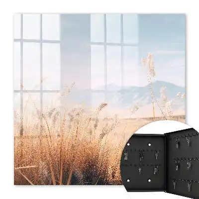 Wall mounted key box Grass landscape in pastel colors