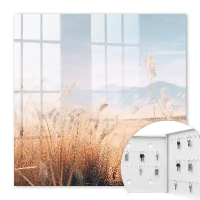Wall mounted key box Grass landscape in pastel colors