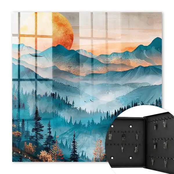 Key cabinet Mountain sunset with mountains and sun