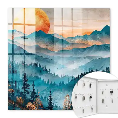 Key cabinet Mountain sunset with mountains and sun