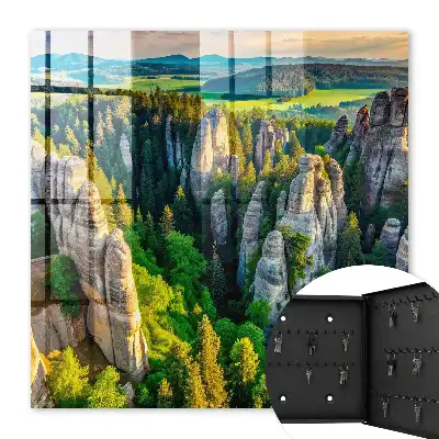 Wall mounted key cabinet Rocks and green forest