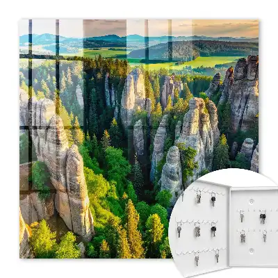 Wall mounted key cabinet Rocks and green forest