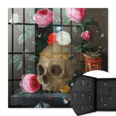 Wall mounted key box Skull and flowers balance of expression