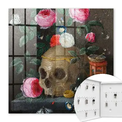 Wall mounted key box Skull and flowers balance of expression