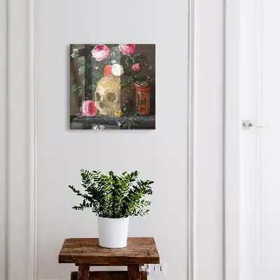 Wall mounted key box Skull and flowers balance of expression
