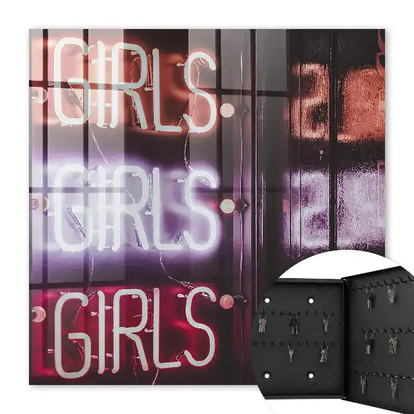Wall mounted key cabinet Neon sign of the night city