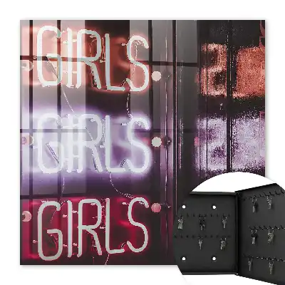 Wall mounted key cabinet Neon sign of the night city
