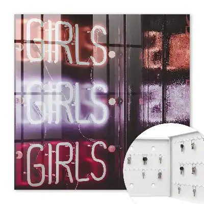 Wall mounted key cabinet Neon sign of the night city