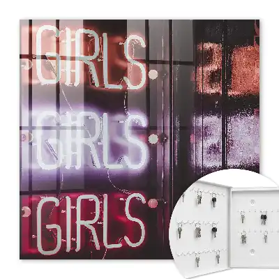 Wall mounted key cabinet Neon sign of the night city