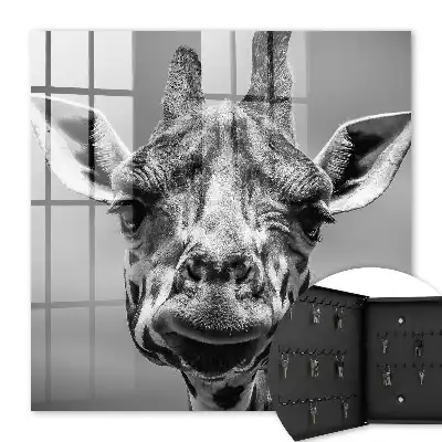 Decorative key box Giraffe portrait in black and white tones