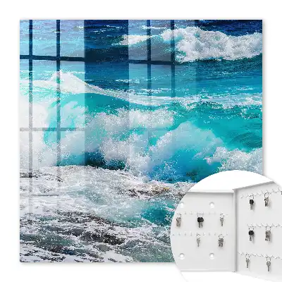 Wall mounted key box The power of waves with white foam