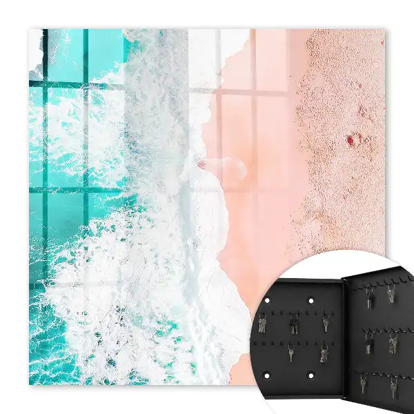 Wall mounted key cabinet Ocean and pink sand beach