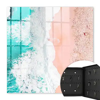 Wall mounted key cabinet Ocean and pink sand beach