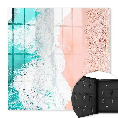 Wall mounted key cabinet Ocean and pink sand beach