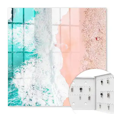 Wall mounted key cabinet Ocean and pink sand beach