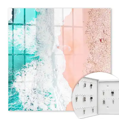 Wall mounted key cabinet Ocean and pink sand beach