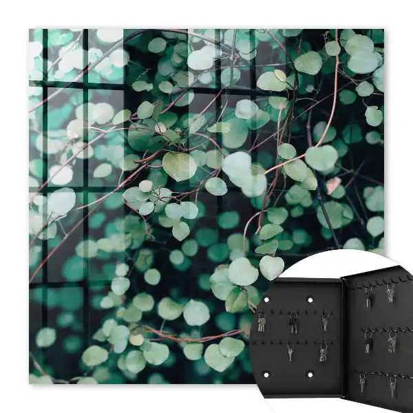 Wall mounted key box Green leaves calming pattern