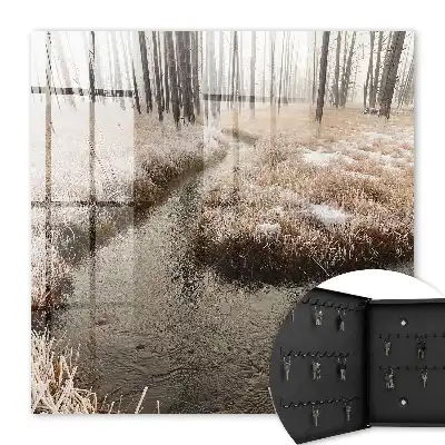 Decorative key box Winter river in the fog
