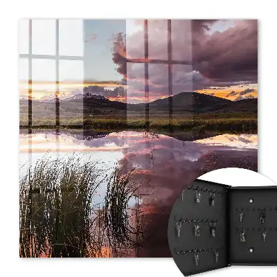 Wall mounted key cabinet Mountain sunset over the mountains