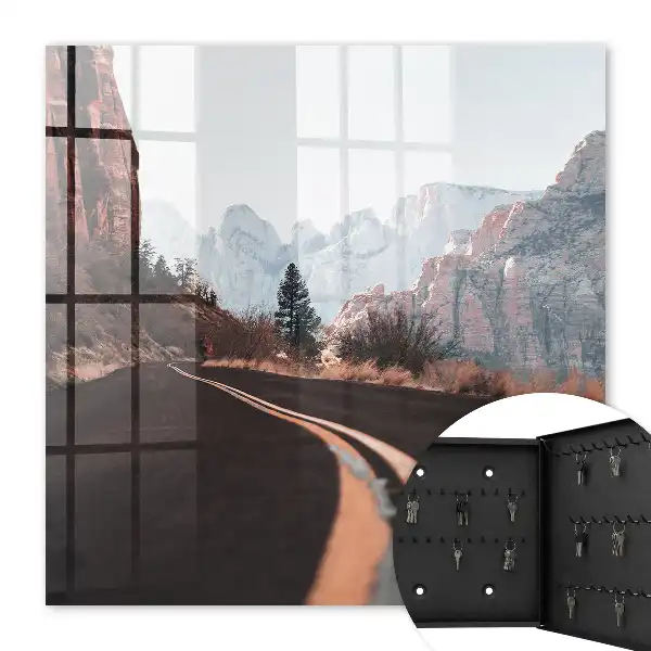 Wall mounted key box Road in the mountains, blue sky