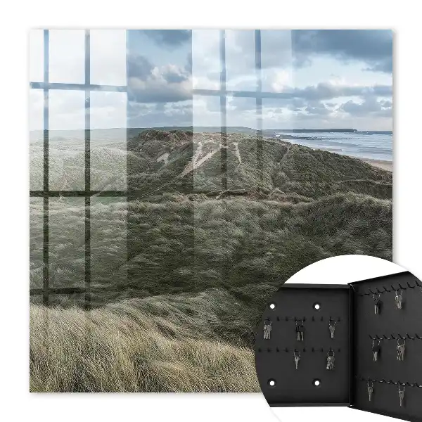 Wall mounted key cabinet Green hills with blue sky