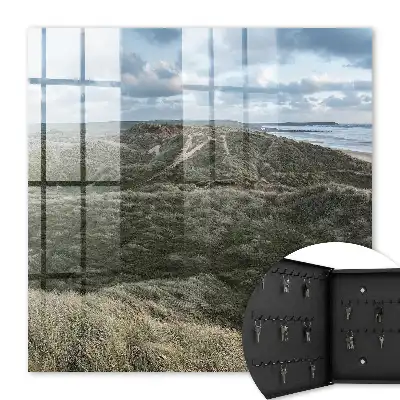 Wall mounted key cabinet Green hills with blue sky