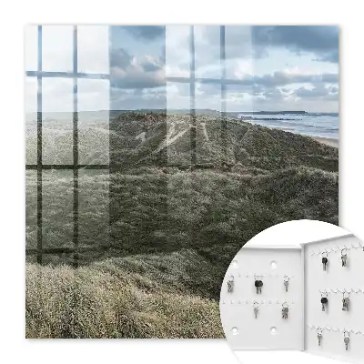 Wall mounted key cabinet Green hills with blue sky