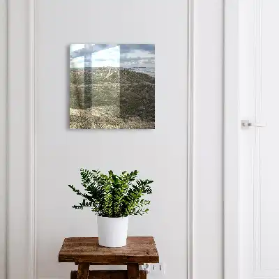 Wall mounted key cabinet Green hills with blue sky