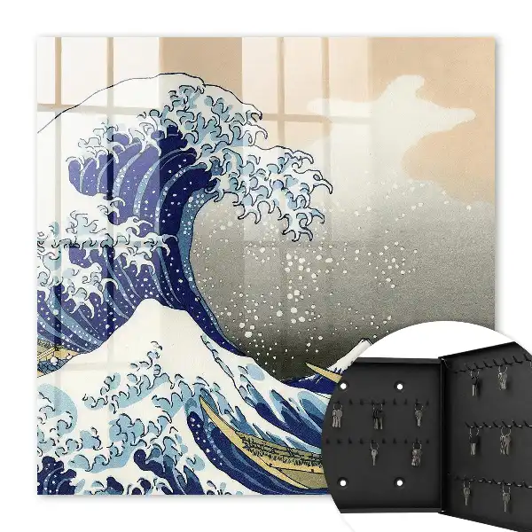 Wall mounted key cabinet Big wave, mountain in the background