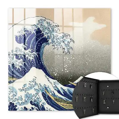 Wall mounted key cabinet Big wave, mountain in the background