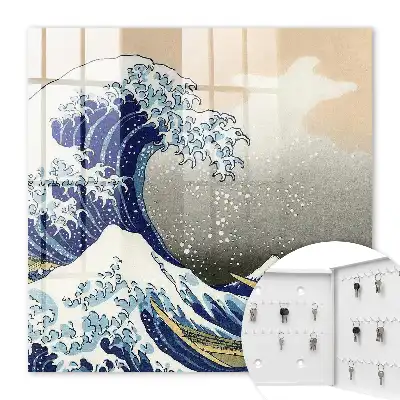 Wall mounted key cabinet Big wave, mountain in the background