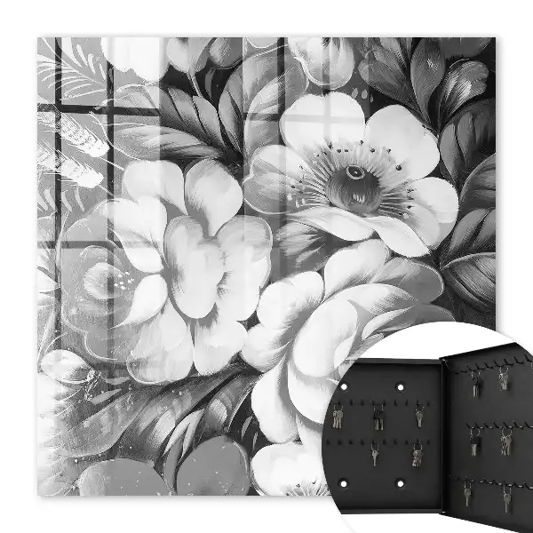 Wall mounted key cabinet Monochromatic flowers in an elegant composition