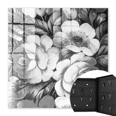 Wall mounted key cabinet Monochromatic flowers in an elegant composition