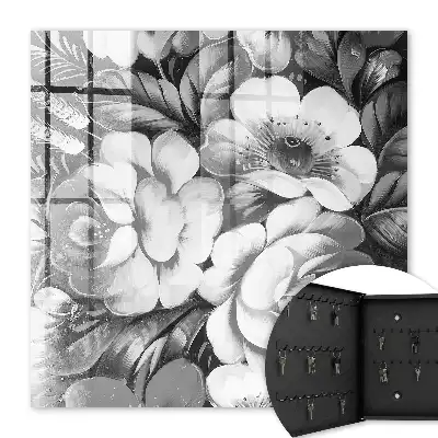 Wall mounted key cabinet Monochromatic flowers in an elegant composition