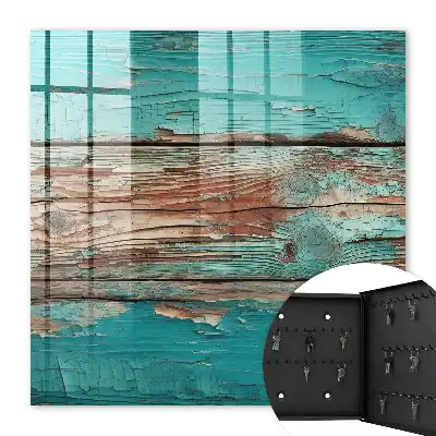 Wall mounted key cabinet Turquoise wood with chips