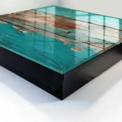 Wall mounted key cabinet Turquoise wood with chips